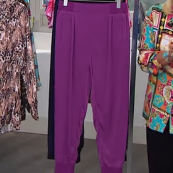 DG2 by Diane Gilman Faux Silk Pull-On Elastic Waist Jogger Pants, Purple, XL - Picture 2 of 15